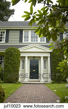 Stock Photo - front door of 
suburban house 
and walkway. fotosearch 
- search stock 
photos, pictures, 
images, and photo 
clipart