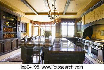 Stock Photo - large kitchen 
with island and 
bar. fotosearch 
- search stock 
photos, pictures, 
images, and photo 
clipart
