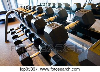 Picture - line of free weights. 
fotosearch - search 
stock photos, 
pictures, images, 
and photo clipart