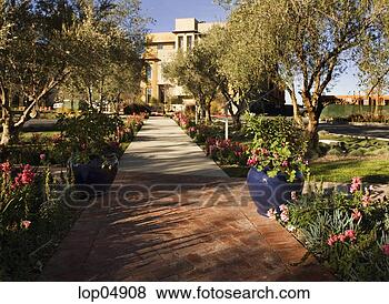 Stock Photo - sidewalk surrounded 
by flowers and 
trees. fotosearch 
- search stock 
photos, pictures, 
images, and photo 
clipart