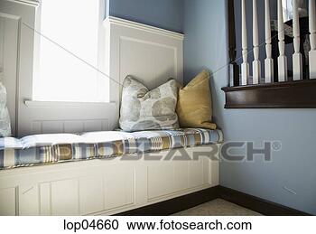 Stock Photography - striped window 
seat with pillows. 
fotosearch - search 
stock photos, 
pictures, images, 
and photo clipart