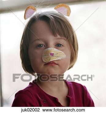 Stock Photo - young girl in 
paper cat costume. 
fotosearch - search 
stock photos, 
pictures, images, 
and photo clipart