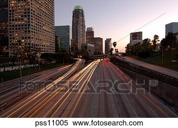 Stock Image - city skyline and 
freeway, los angeles. 
fotosearch - search 
stock photos, 
pictures, images, 
and photo clipart