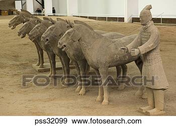 Stock Photograph - terracotta horses 
and soldier in 
the mausoleum 
of emperor qin 
shi. fotosearch 
- search stock 
photos, pictures, 
images, and photo 
clipart