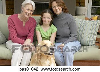 Stock Photo - three generations 
of women sitting 
with dog. fotosearch 
- search stock 
photos, pictures, 
images, and photo 
clipart
