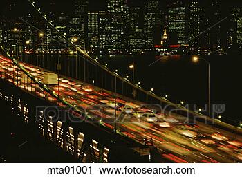 Stock Photography - time-lapse view 
of traffic on 
the bay bridge 
at night,  san. 
fotosearch - search 
stock photos, 
pictures, images, 
and photo clipart
