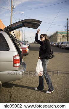 Stock Photo - woman opening 
trunk of car. 
fotosearch - search 
stock photos, 
pictures, images, 
and photo clipart