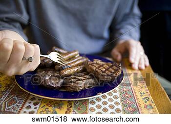 Stock Photo - man's hand holding 
fork over plate 
of meat. fotosearch 
- search stock 
photos, pictures, 
images, and photo 
clipart