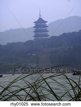 Stock Image - ornate pagoda 
and lake, hang 
zhou, china. fotosearch 
- search stock 
photos, pictures, 
images, and photo 
clipart