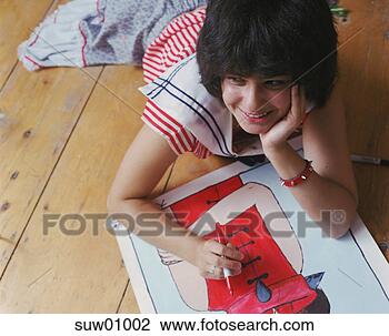Stock Photo - teenage girl drawing 
on floor. fotosearch 
- search stock 
photos, pictures, 
images, and photo 
clipart