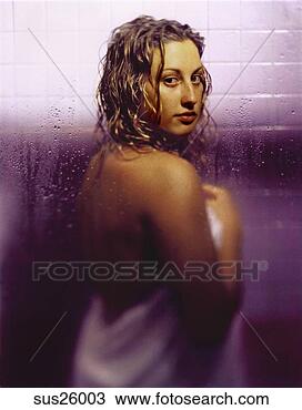 Stock Photo - young woman in 
shower with towel. 
fotosearch - search 
stock photos, 
pictures, images, 
and photo clipart