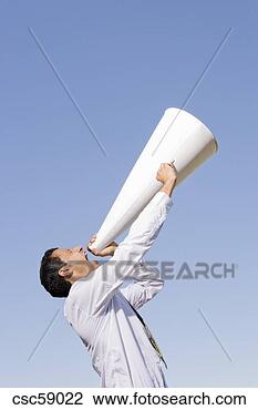 Stock Photo - businessman yelling 
through megaphone. 
fotosearch - search 
stock photos, 
pictures, images, 
and photo clipart