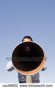 Stock Photo - businessman yelling 
through megaphone. 
fotosearch - search 
stock photos, 
pictures, images, 
and photo clipart