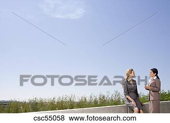 Stock Photo - businesswomen 
talking outdoors. 
fotosearch - search 
stock photos, 
pictures, images, 
and photo clipart