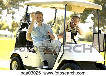 Banco de Imagem - men,  relaxante, 
 charutos,  golfe, 
 carreta. fotosearch 
- busca de fotos, 
imagens e clipart