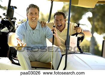 Banco de Imagem - men,  relaxante, 
 charutos,  golfe, 
 carreta. fotosearch 
- busca de fotos, 
imagens e clipart