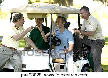 Banco de Imagem - men,  relaxante, 
 charutos,  golfe, 
 carreta. fotosearch 
- busca de fotos, 
imagens e clipart