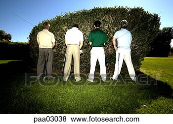 Stock Photo - men relieving 
themselves against 
bush on golf course. 
fotosearch - search 
stock photos, 
pictures, images, 
and photo clipart