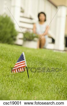 Arquivo de Fotografia - minúsculo,  americano, 
 bandeira,  gramado. 
fotosearch - busca 
de fotos, imagens 
e clipart