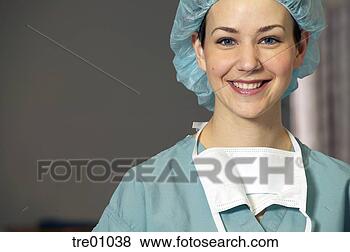 Banco de Imagem - femininas,  cirurgião, 
 hairnet. fotosearch 
- busca de fotos, 
imagens e clipart