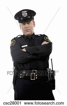 Arquivo de Fotografia - macho,  polícia, 
 oficial,  cruzado, 
 braços. fotosearch 
- busca de fotos, 
imagens e clipart