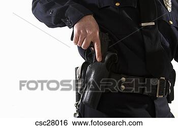 Banco de Imagem - macho,  polícia, 
 oficial,  alcançar, 
 seu,  coldre. 
fotosearch - busca 
de fotos, imagens 
e clipart