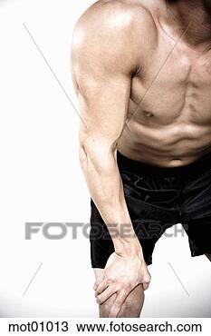 Banco de Imagem - nu-chested,  inclinar-se, 
 braço,  joelho. 
fotosearch - busca 
de fotos, imagens 
e clipart