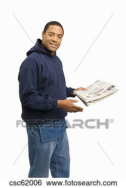 Banco de Imagem - segurando,  jornal. 
fotosearch - busca 
de fotos, imagens 
e clipart