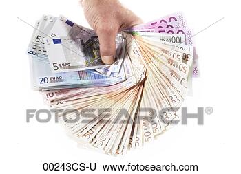 Banco de Imagem - mão,  segurando, 
 euro,  banco, 
 notas. fotosearch 
- busca de fotos, 
imagens e clipart