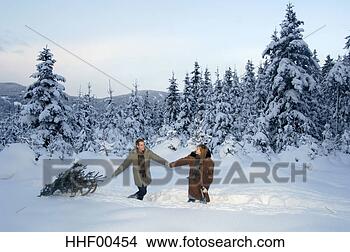Banco de Imagem - par,  andar,  
neve,  carregar, 
 natal,  árvore. 
fotosearch - busca 
de fotos, imagens 
e clipart