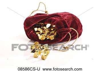 Banco de Imagem - ouro,  pepitas, 
 vermelho,  veludo, 
 saco. fotosearch 
- busca de fotos, 
imagens e clipart