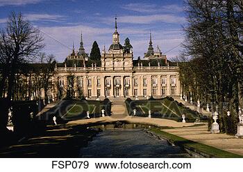 Stock Photograph - gardens and facade 
of palacio real 
de la granga. 
fotosearch - search 
stock photos, 
pictures, images, 
and photo clipart