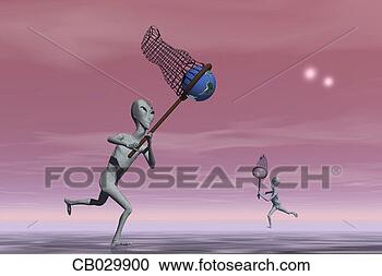 Stock Photography - extraterrestrial 
aliens chasing 
planets with nets. 
fotosearch - search 
stock photos, 
pictures, images, 
and photo clipart