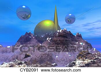 Clipart - computer art image 
of dome and tower 
in mountains. 
fotosearch - search 
clipart, illustration, 
drawings and vector 
eps graphics images