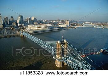 Stock Photo - roebling suspension 
bridge and three 
rivers stadium 
on the ohio river. 
fotosearch - search 
stock photos, 
pictures, images, 
and photo clipart