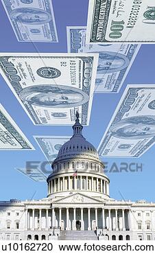 Stock Photography - digital composite: 
us capitol with 
floating one hundred 
dollar bills. 
fotosearch - search 
stock photos, 
pictures, images, 
and photo clipart