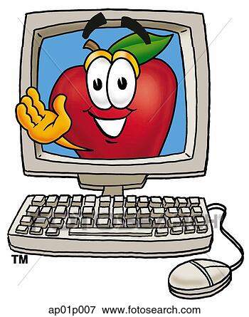 Clip Art - apple in computer. 
fotosearch - search 
clipart, illustration 
posters, drawings 
and vector eps 
graphics images