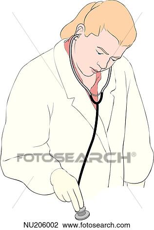 性, 护士, auscultating, 听诊器 NU206002 - 搜寻