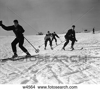 Stock Photo of 1930 1930S Group Of Boys Skiing Downhill w4564 - Search ...