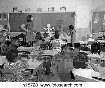 Pictures of 1960S Back View Of Grade School Classroom With Teacher At ...