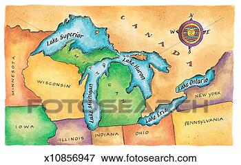 Stock Illustration of Map of the Great Lakes x10856947 - Search EPS ...