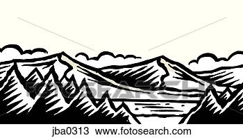 Drawing of rolling hills by the river b&w jba0313 - Search Clipart ...