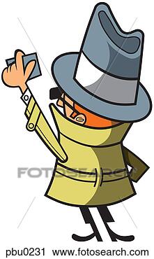 Clipart of A man in a trench coat, hat and sunglasses holding an ID ...