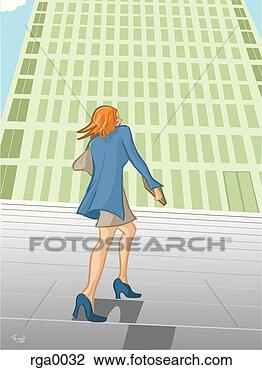 Clip Art of A businesswoman walking up stairs towards a building ...