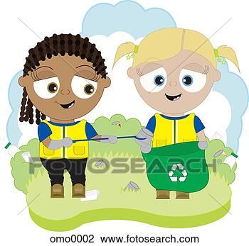 Clip Art of Children helping to pick up litter omo0002 - Search Clipart ...