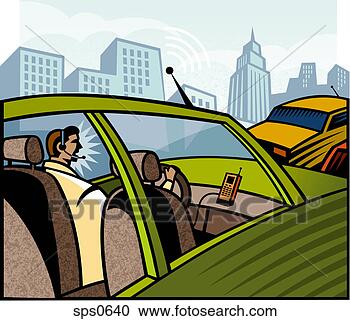 Stock Illustrations of A man talking on his cell phone while driving ...