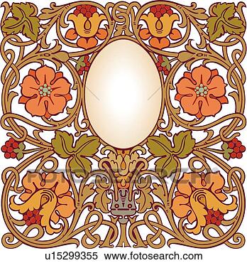 Clipart of Orange Flowers on Gold Vine Frame u15299355 - Search Clip ...