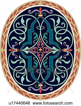 美工图案 - 椭圆形, 蓝色, 布朗, 以及, 绿色, 设计, 装饰品