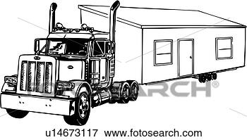 Clip Art of illustration, lineart, truck, mobile, home u14673117 ...