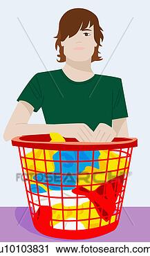 Clipart of Portrait of a young man holding a laundry basket u10103831 ...